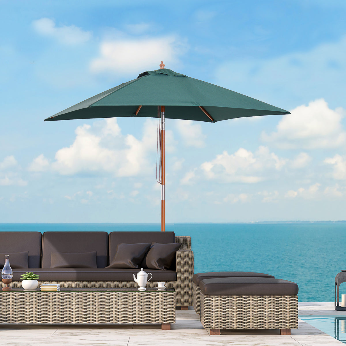 Outsunny Sombrilla De Jardín 200x150x235 Cm Inclinable Con Doble Techo Verde_1