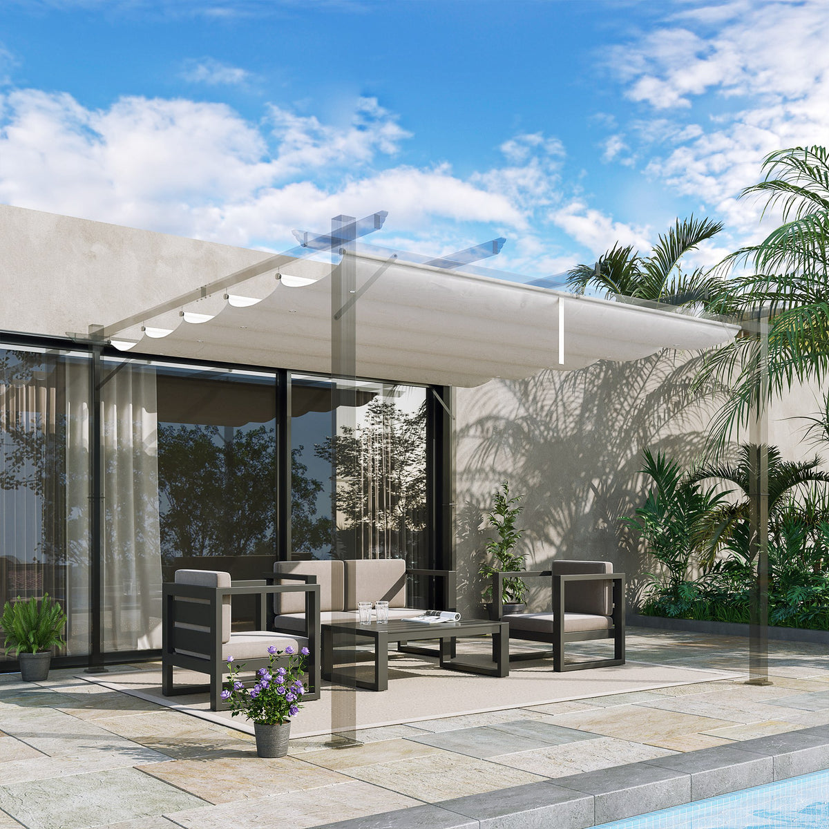 Outsunny Cubierta Para Pérgola Retráctil 2,5x2,55m Para Marco De 3x3 M Crema_1