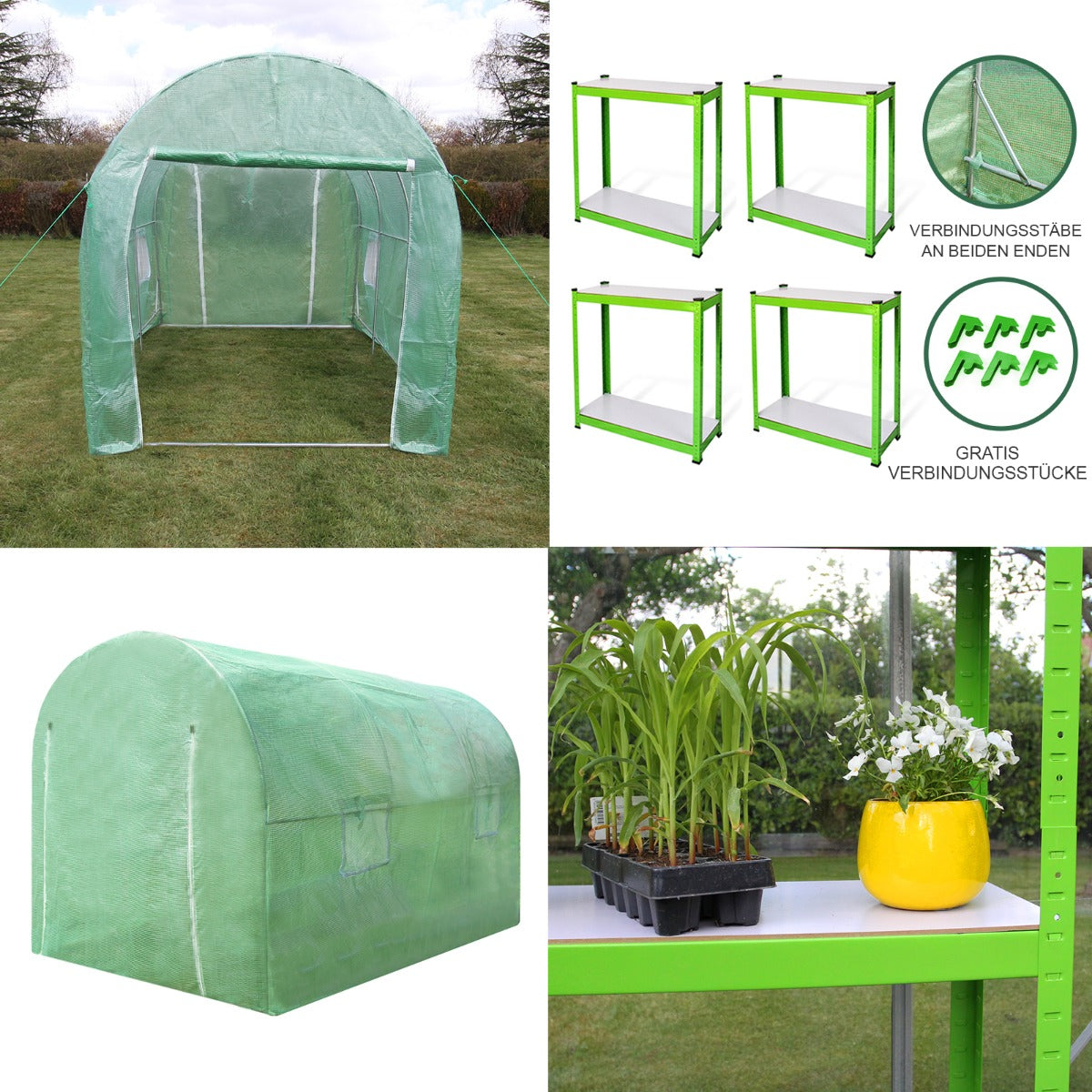 Invernadero Politúnel Con Estantería Galvanizada De Jardín Carpa De Cultivo 25mm 3 X 2m_2
