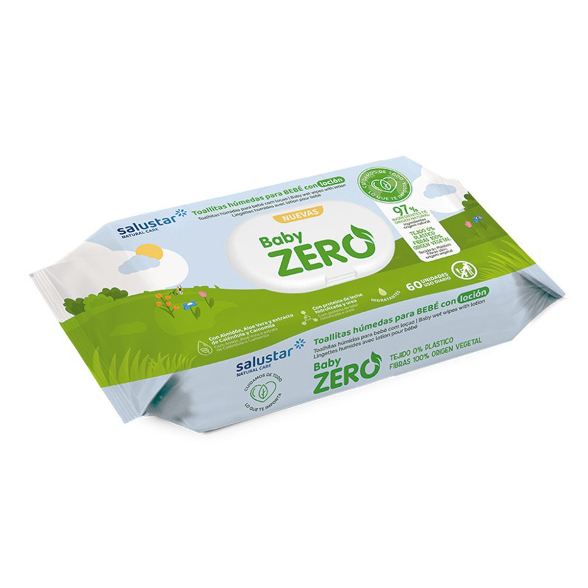 Pack 12 x Toallitas de bebé biodegradables Salustar 60 uds