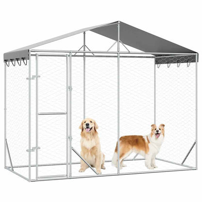 Perrera Exterior Con Toldo Acero Galvanizado Plata 3x1,5x2,5 M_2