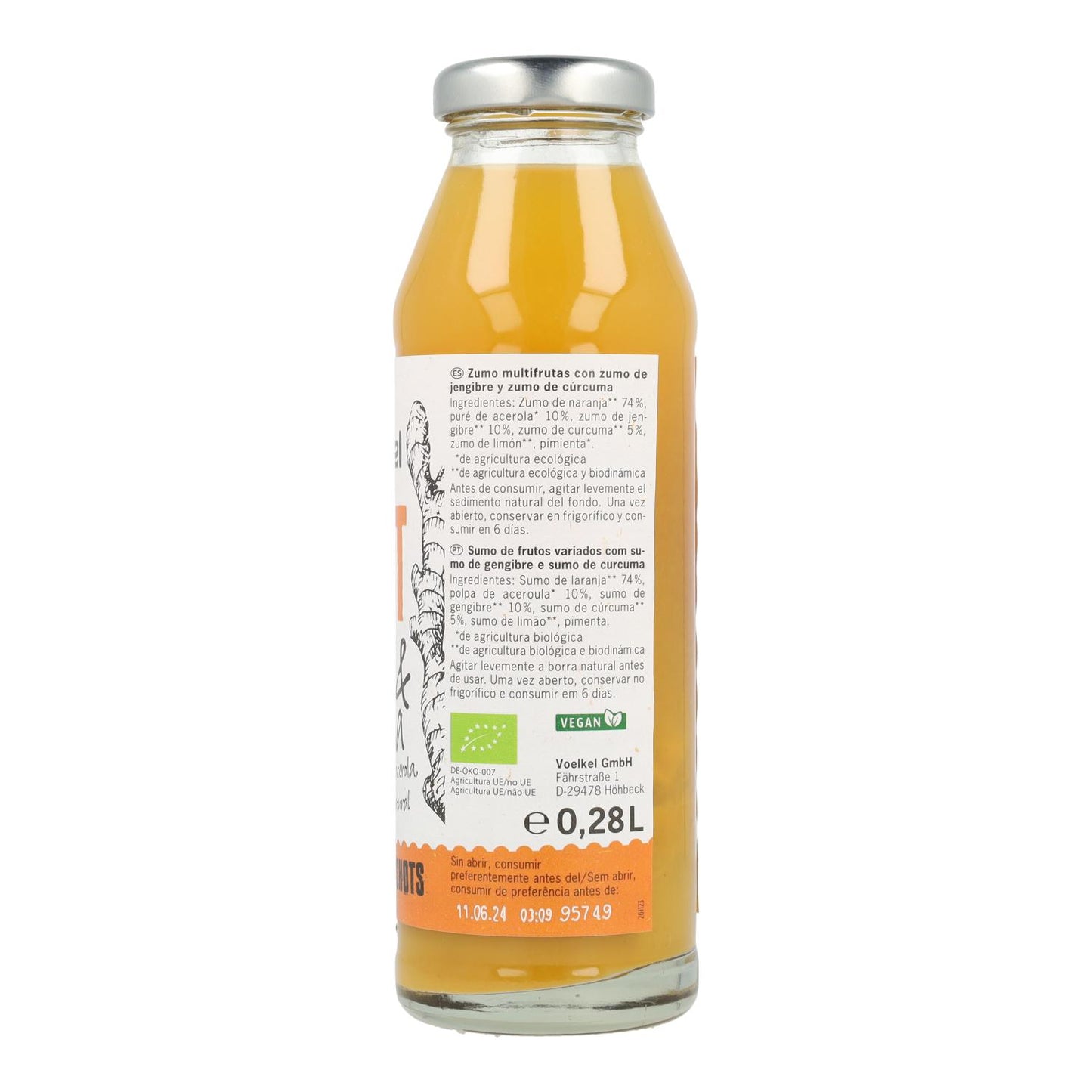 SHOT de Jengibre y cúrcuma (naranja, acerola , limón)  Voelkel 280ml