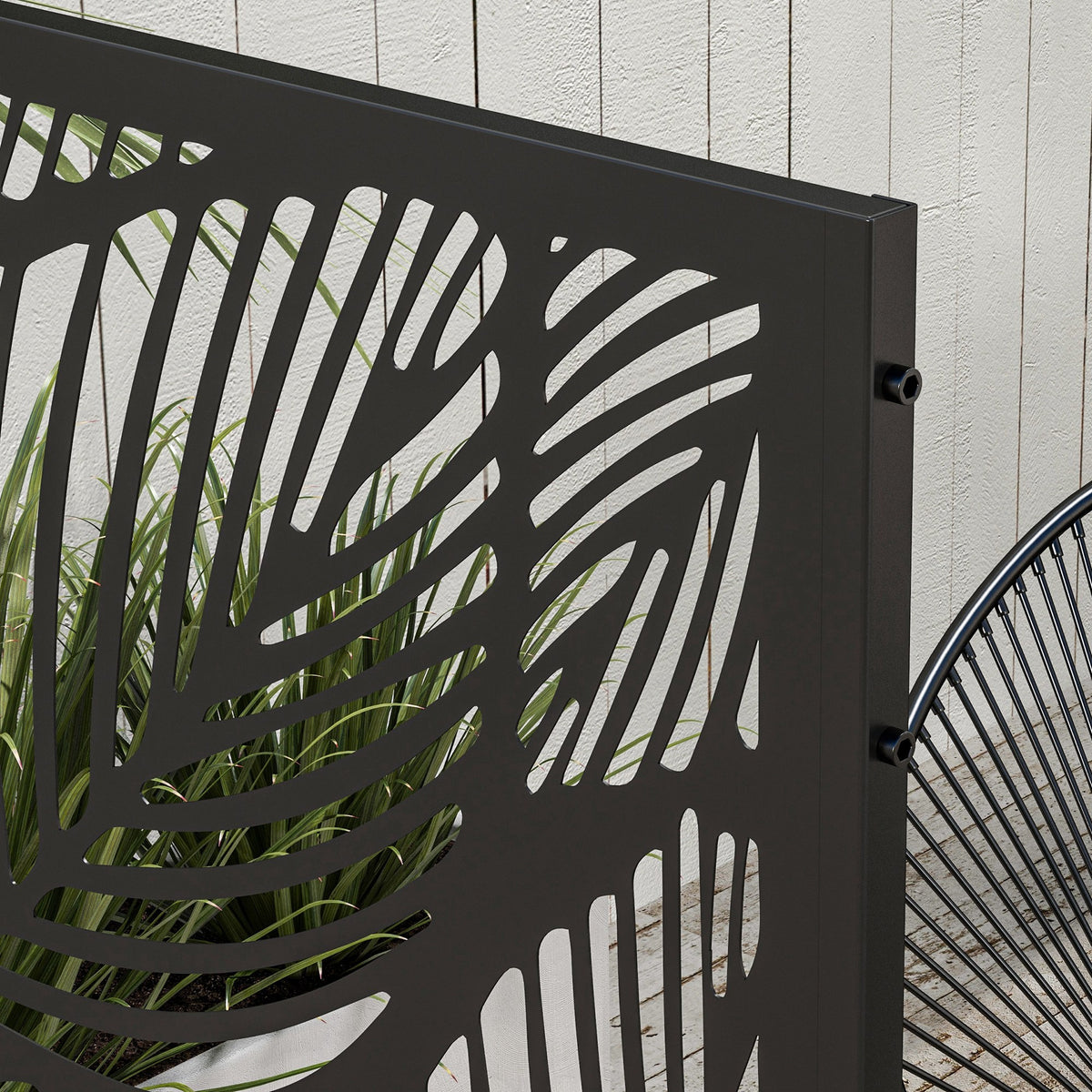Outsunny Biombo Exterior Con 3 Piezas Patrón De Hoja Grande 122x45x198cm Negro_3
