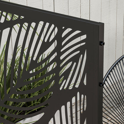 Outsunny Biombo Exterior Con 3 Piezas Patrón De Hoja Grande 122x45x198cm Negro_3