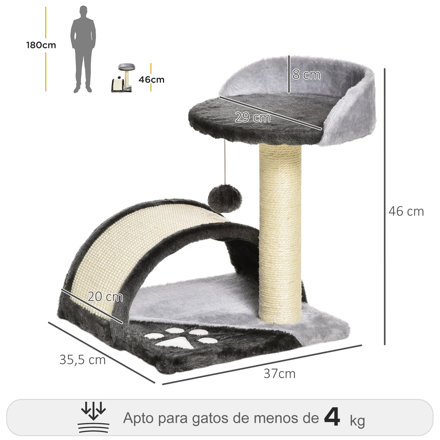 Pawhut Árbol Rascador Para Gatos 2 Niveles Con Poste Tablero Para Rascar Gris_2