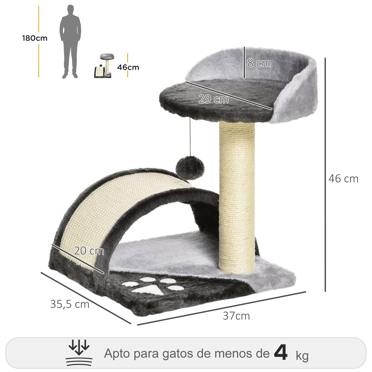 Pawhut Árbol Rascador Para Gatos 2 Niveles Con Poste Tablero Para Rascar Gris_2