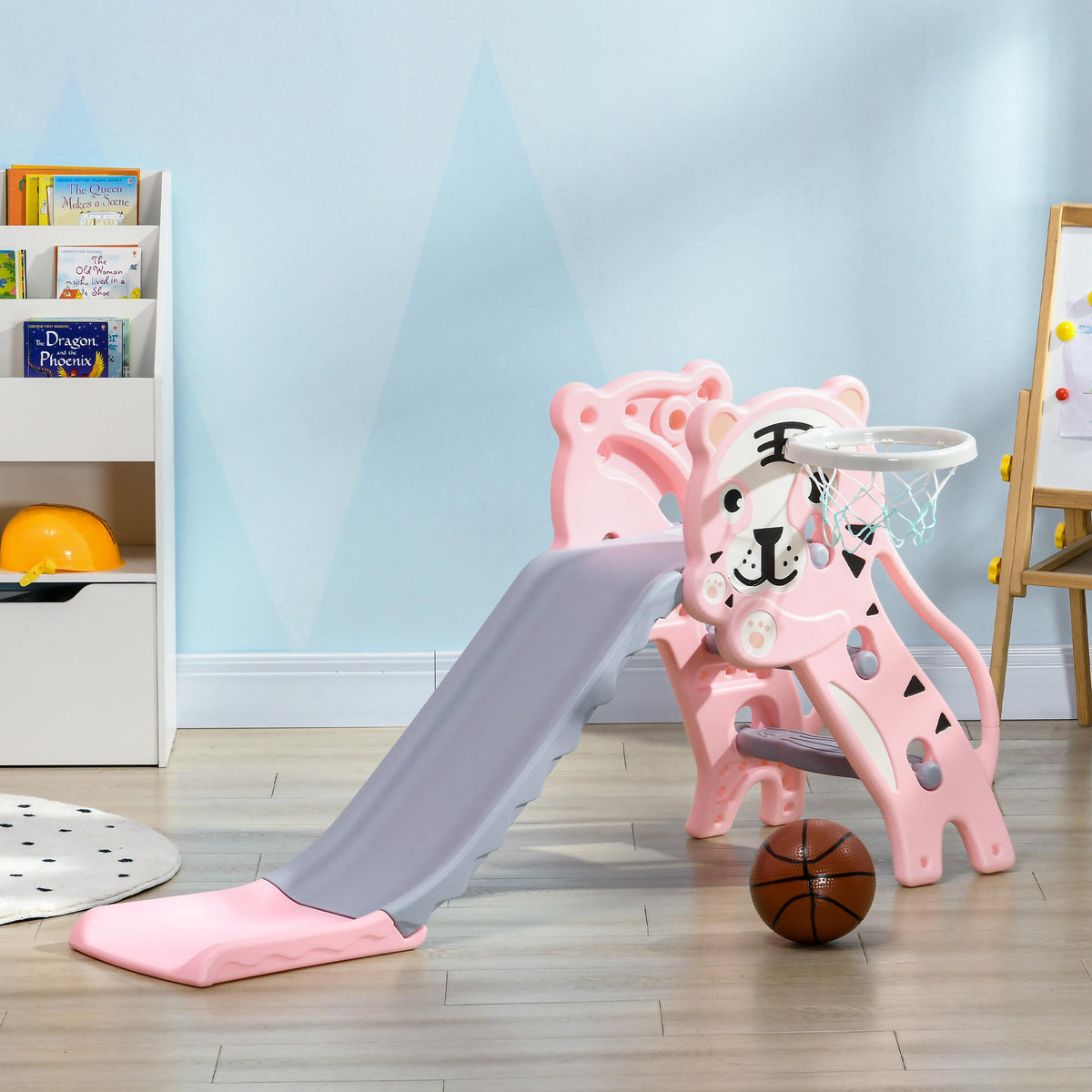 Aiyaplay Tobogán Infantil 3 En 1 Con Patrón De Tigre 133x60x70 Cm Rosa Y Gris_1