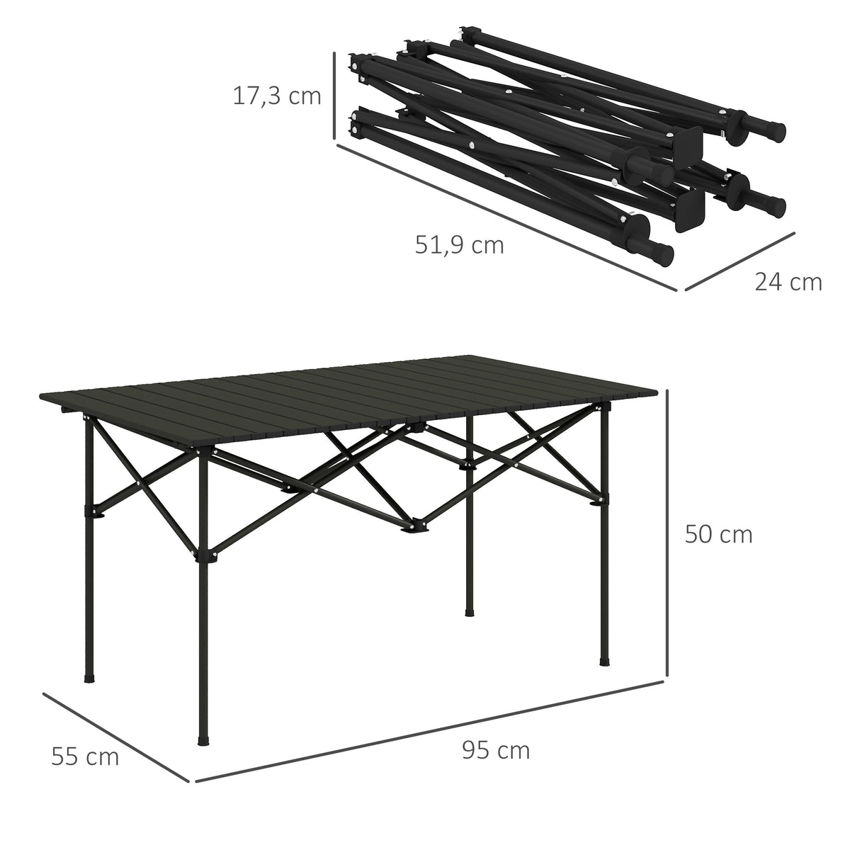 Outsunny Mesa De Camping Plegable Con Tapa Enrollable 95x55x50 Cm Negro_2
