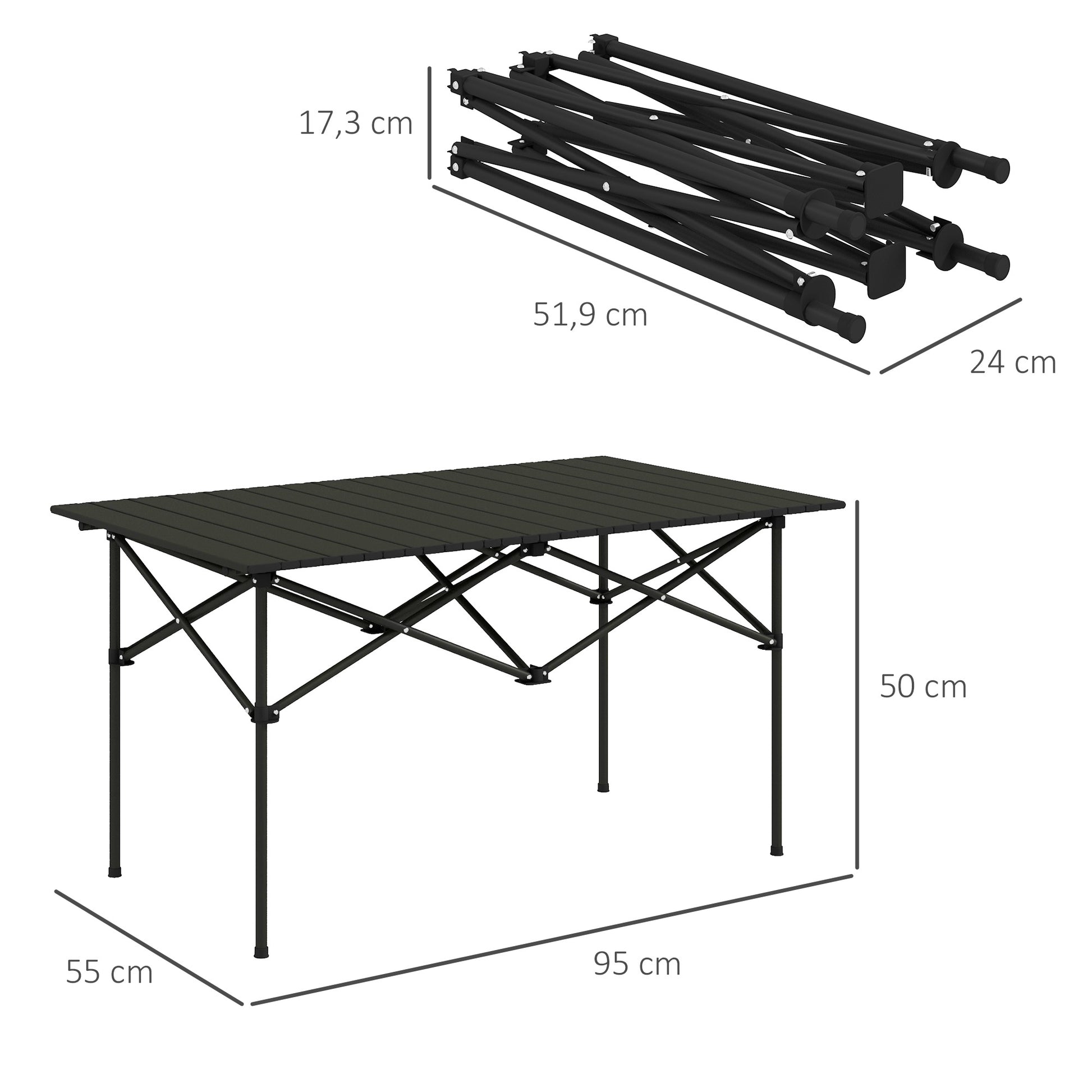 Outsunny Mesa De Camping Plegable Con Tapa Enrollable 95x55x50 Cm Negro_2