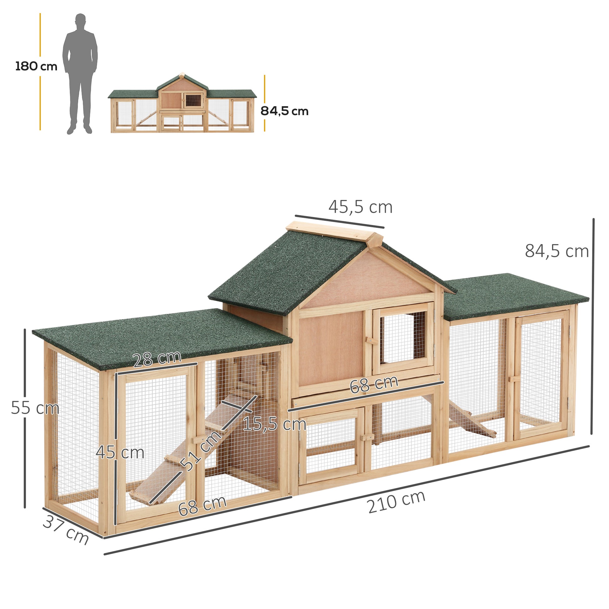 Pawhut Conejera De Exterior Para 2-4 Conejos Con Techo Asfáltico Bandeja Natural_2