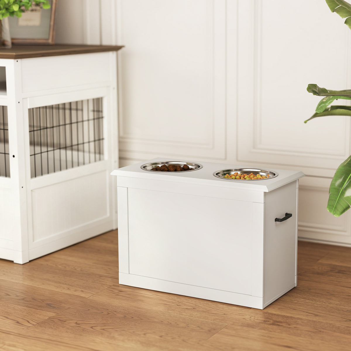 Pawhut Comedero Elevado Para Perros Con 2 Tazones 60x30x41 Cm Blanco_1