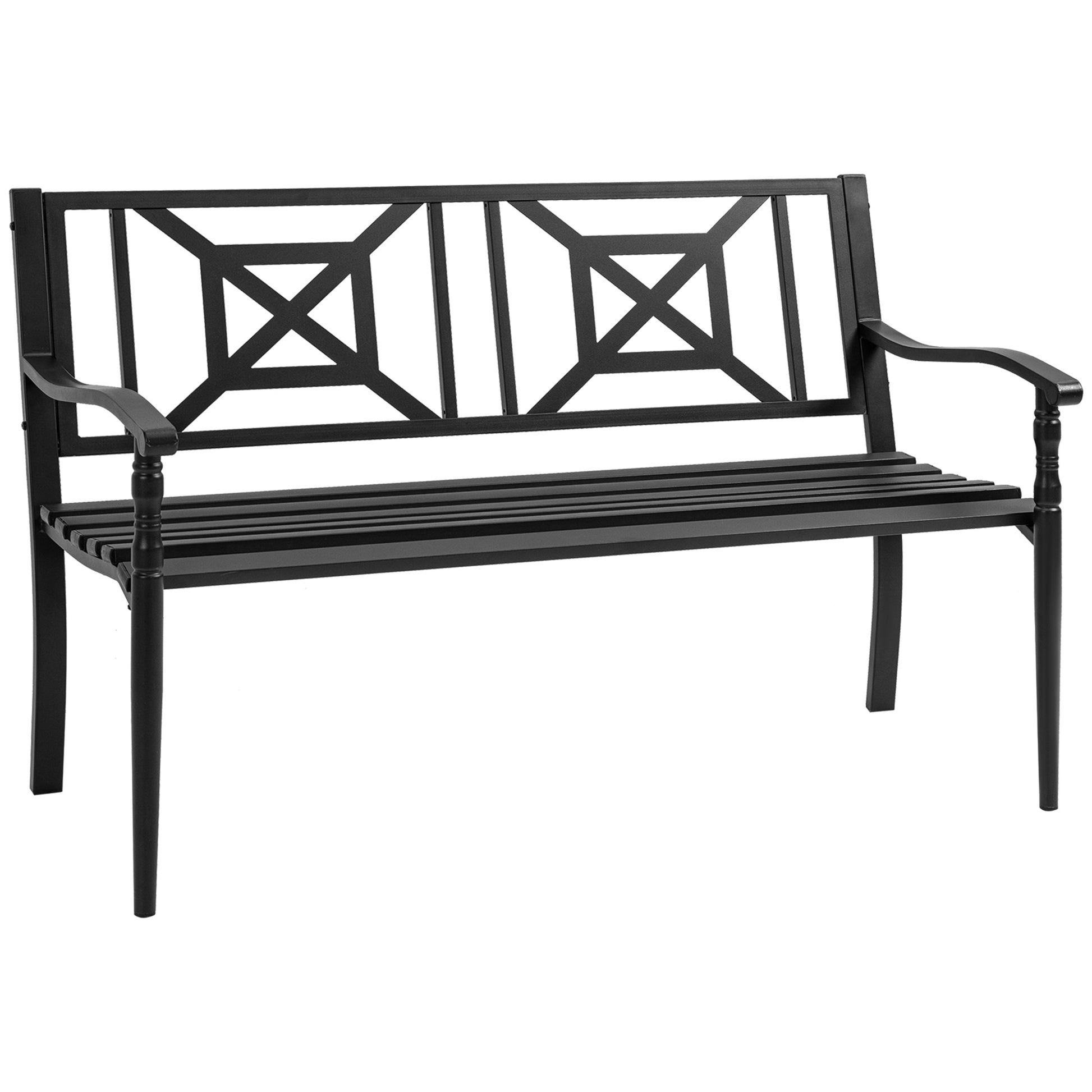 Outsunny Banco Jardín 2 Plazas Acero Con Reposabrazos Para Terraza Carga 240 Kg_0