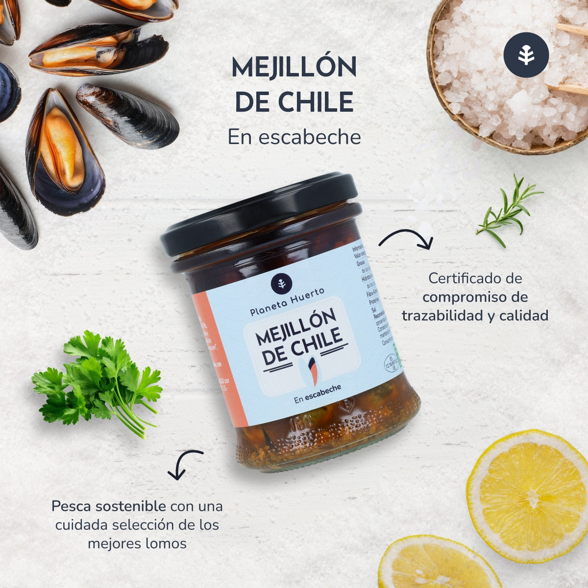 Pack 12x Mejillón de chile en escabeche Planeta Huerto 165 g