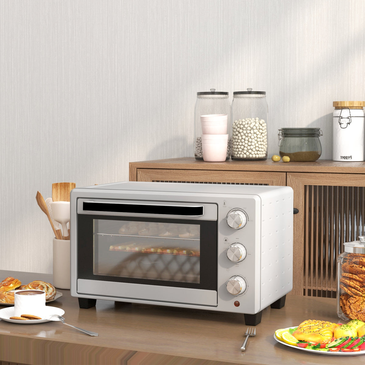 Homcom Horno Eléctrico De Sobremesa De 21l 1400w Con Temporizador Plateado_4
