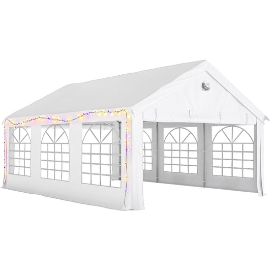 Carpa Para Fiesta Outsunny Acero Galvanizado, Tela De Pe Blanco 598x394x302 Cm_0