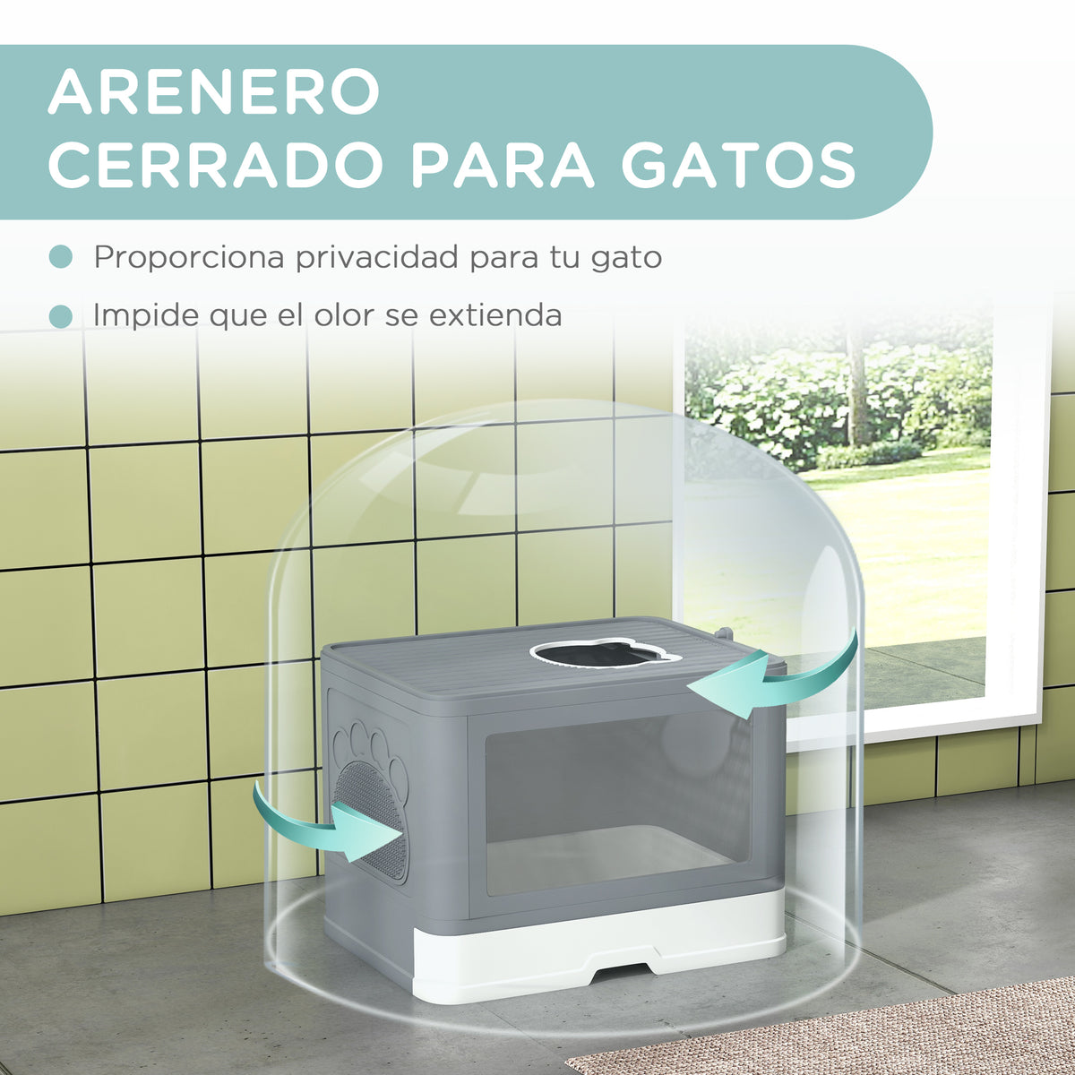 Pawhut Arenero Para Gatos Cubierto Con Caja Pala Cepillo 48,5x38x36,5cm Gris_3