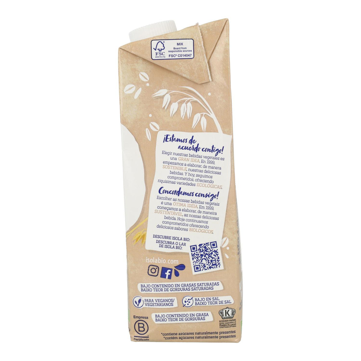 Bebida de Avena BIO sin gluten Isola Bio 1 L