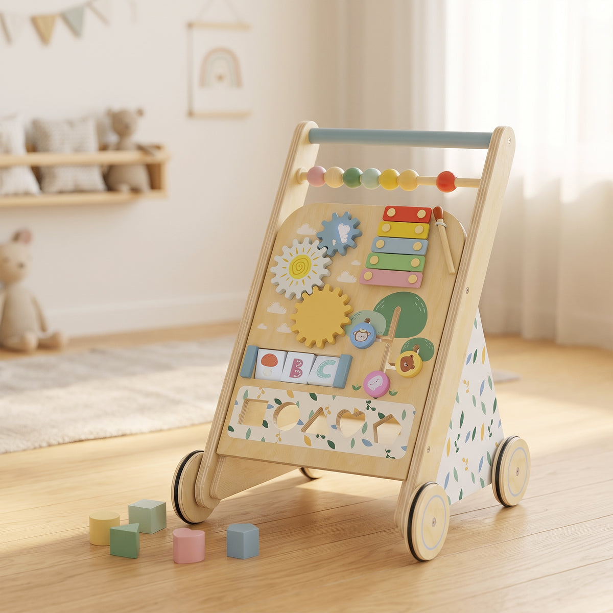 Aiyaplay Andador Madera Bebé Con Juguetes Montessori Y Control Velocidad Natural_1