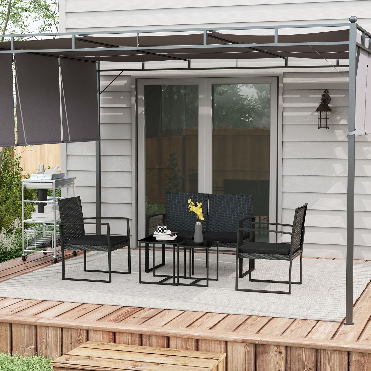 Outsunny Conjunto De Muebles De Jardín De Ratán Sintético De 5 Piezas Negro_1