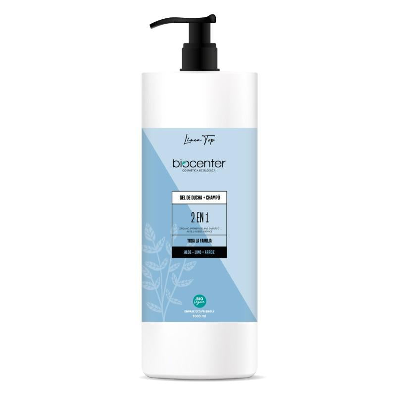 Gel de ducha y champú 2 en 1  Bio para toda la familia Aloe Lino y Arroz Biocenter 1 L