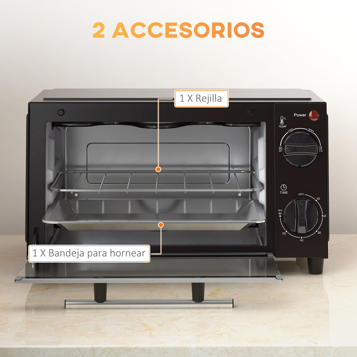 Homcom Mini Horno Eléctrico 9l 50w Con Temperatura Ajustable Temporizador Negro_5
