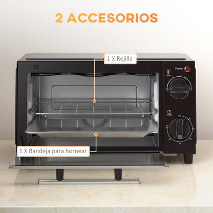 Homcom Mini Horno Eléctrico 9l 50w Con Temperatura Ajustable Temporizador Negro_5