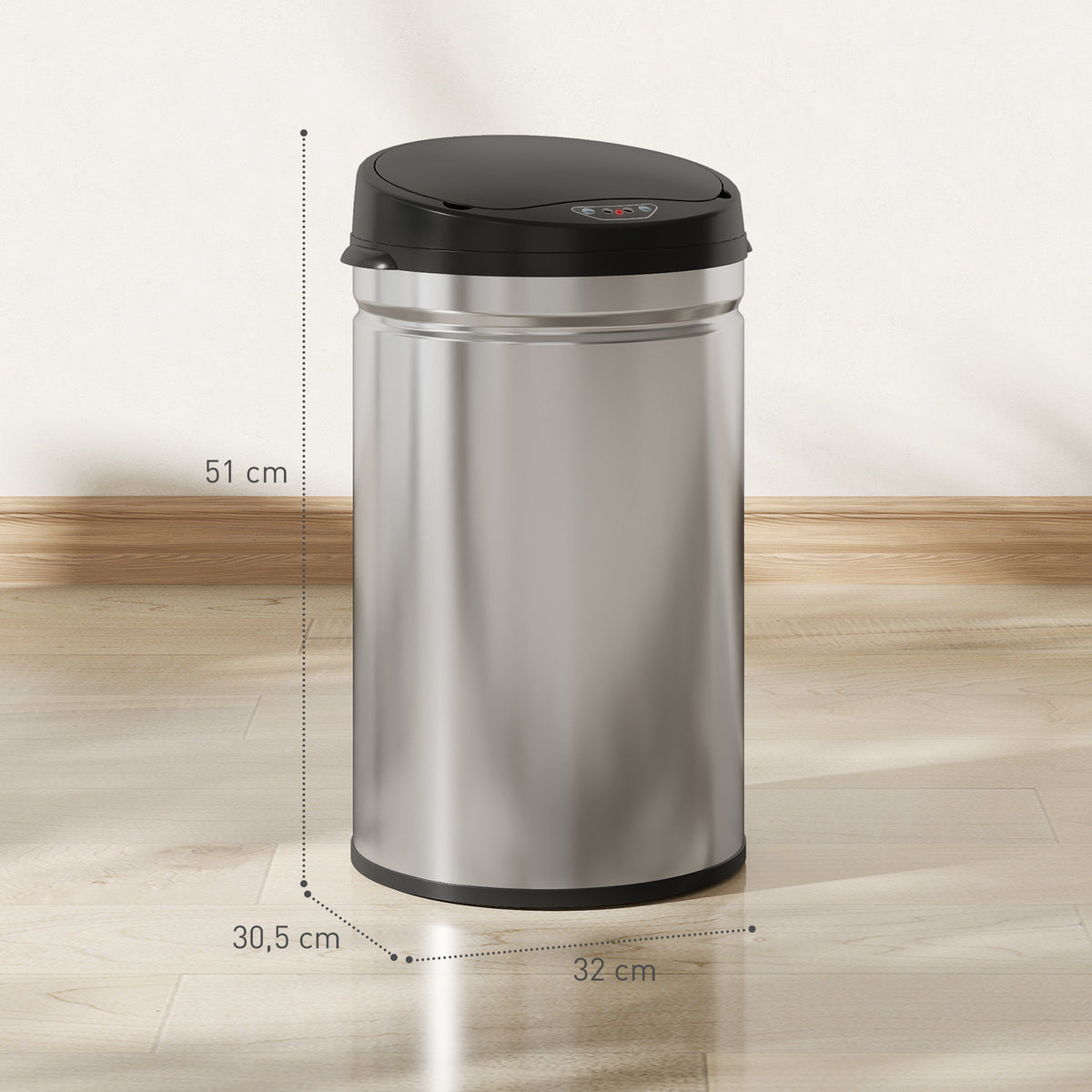 Balde De Lixo Homcom Aço Inoxidável E Abs Prata 32x30,5x51 Cm 851-048v01sr_2