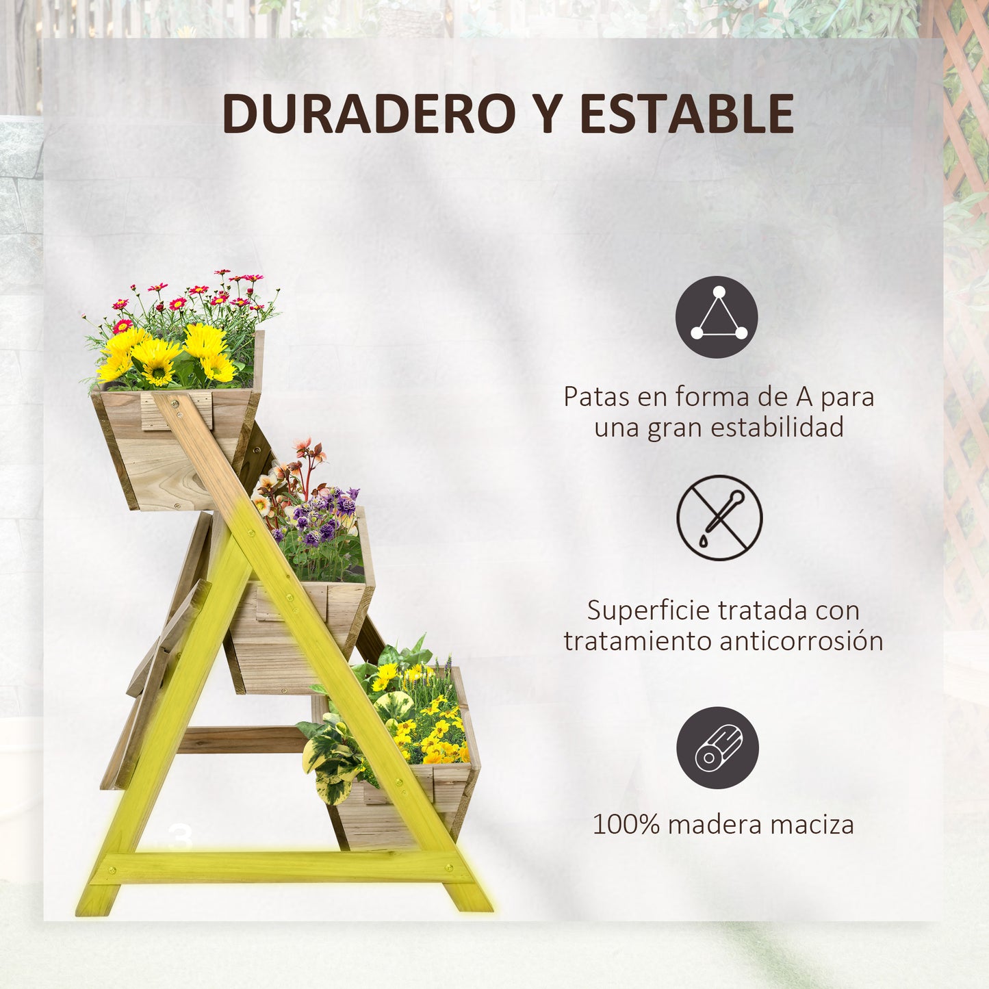 Outsunny Jardinera De Escalera 3 Pisos De Madera Con Tela No Tejida 71x61x77 Cm_5
