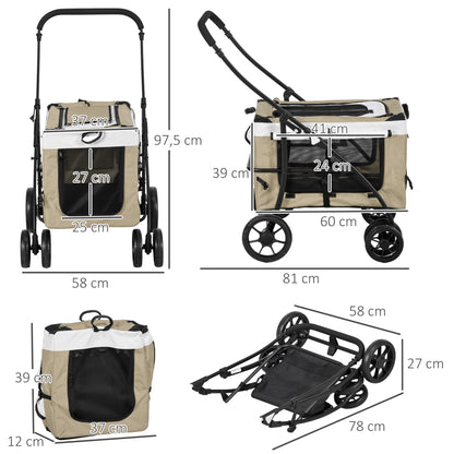 Pawhut Carrito Para Perros Plegable Con Vagón Desmontable Y Cojín Caqui_2