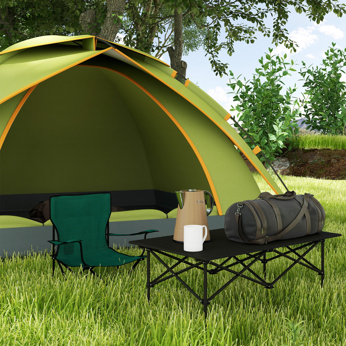 Outsunny Mesa De Camping Plegable Con Tapa Enrollable 95x55x50 Cm Negro_1