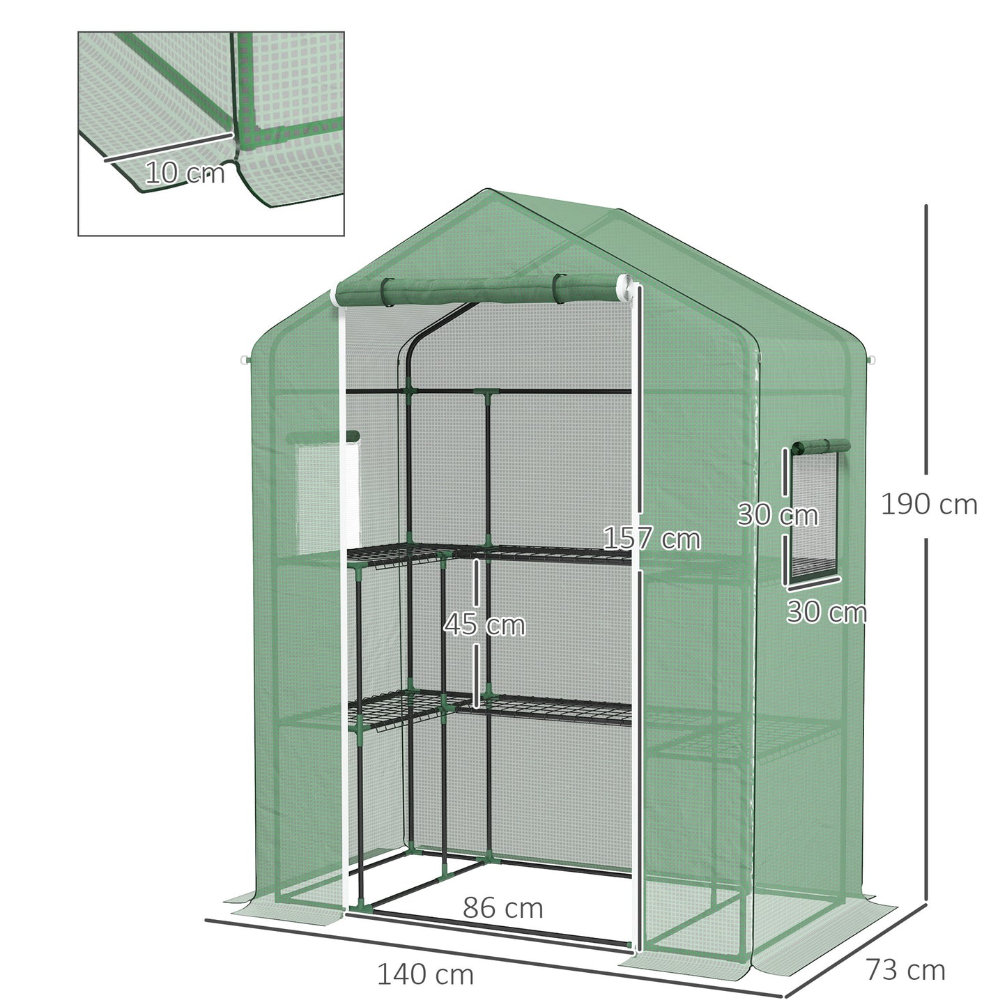 Outsunny Invernadero Para Jardín Con 1 Puerta 2 Ventanas 140x73x190 Cm Verde_2