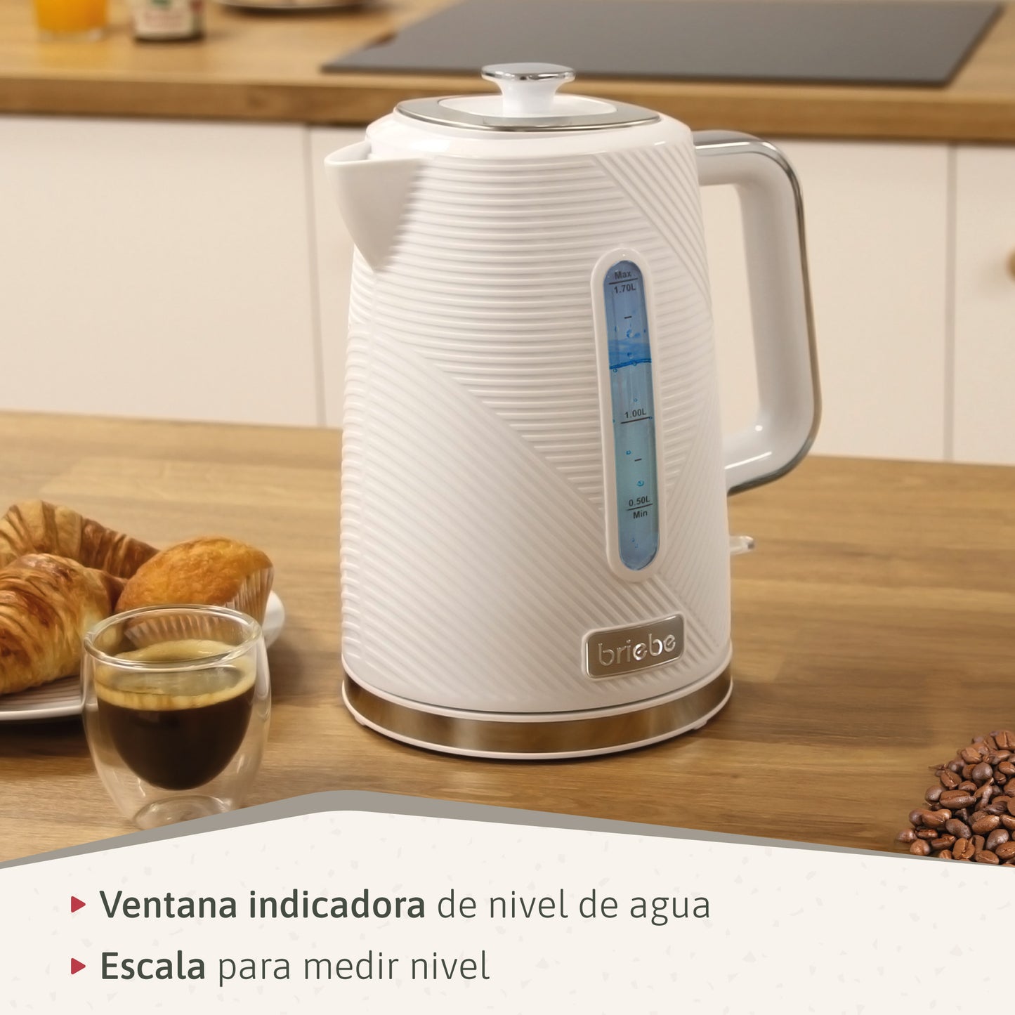 Briebe Elegance Hervidor Agua Eléctrico 1,7l Inalámbrico Ebullición Rápida, Libre De Bpa, Base De 360°, Kt1168wht,blanco_5