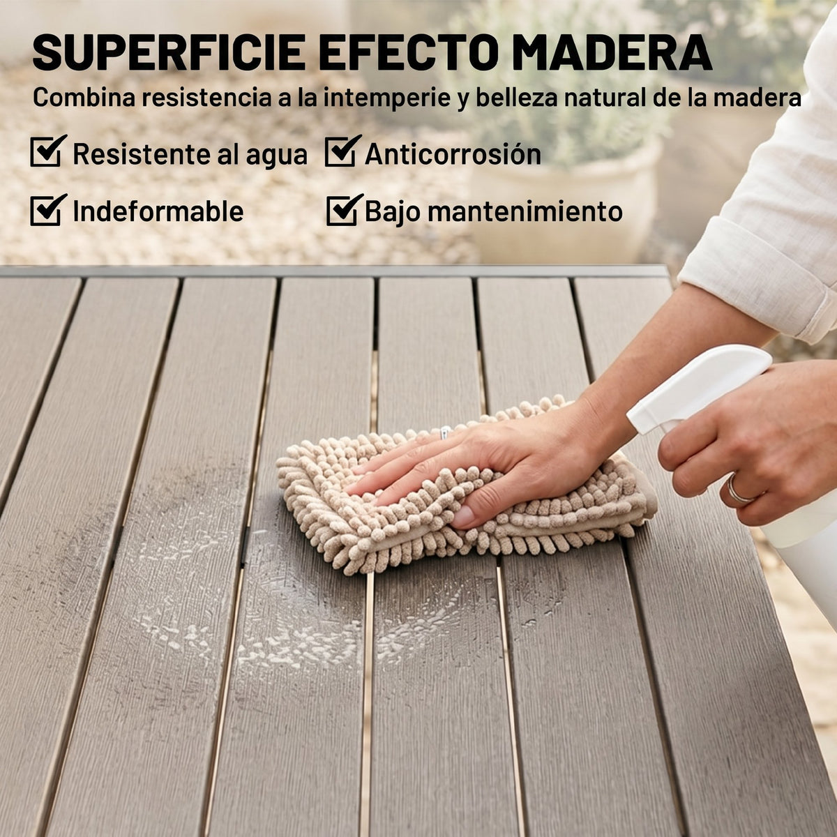 Conjunto De Jardín Outsunny Aluminio, Compuesto Madera Plástica Gris 225x85x75 Cm_5