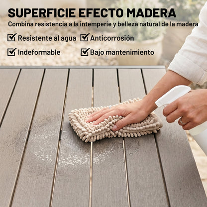 Conjunto De Jardín Outsunny Aluminio, Compuesto Madera Plástica Gris 225x85x75 Cm_5