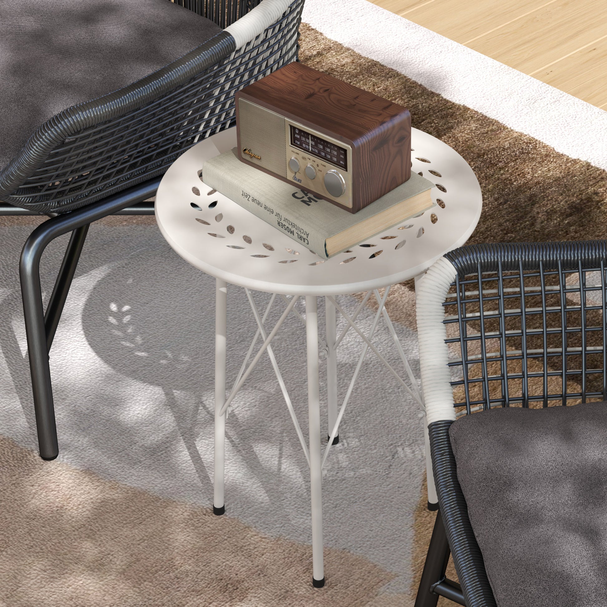 Outsunny Mesa De Jardín Redonda Ø40x50 Cm Para Interior Y Exterior Blanco_3