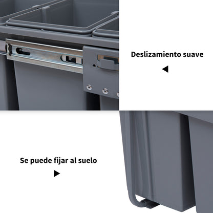 Cubo De Lixo De Reciclagem Homcom Cinza Abs, Plástico Pp, Metal 48x34,2x41,8cm_5