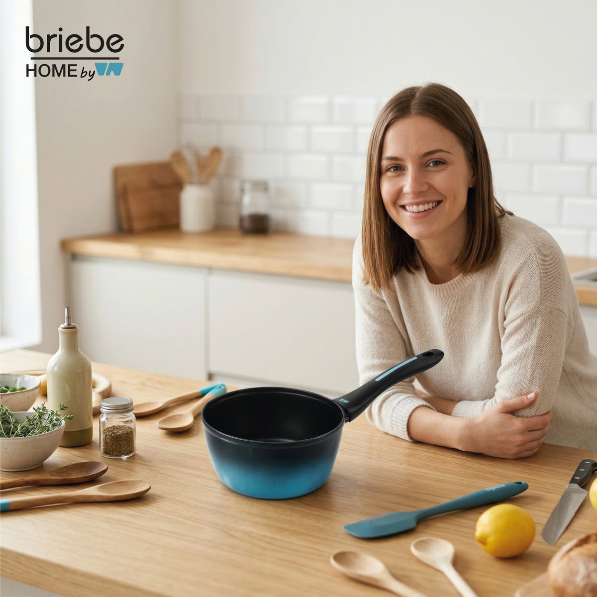 Briebe Cazo Inducción Acero Forjado 16cm Antiadherente Sin Pfoa, Todas Cocinas Fabricada En España, Mare, Azul_1