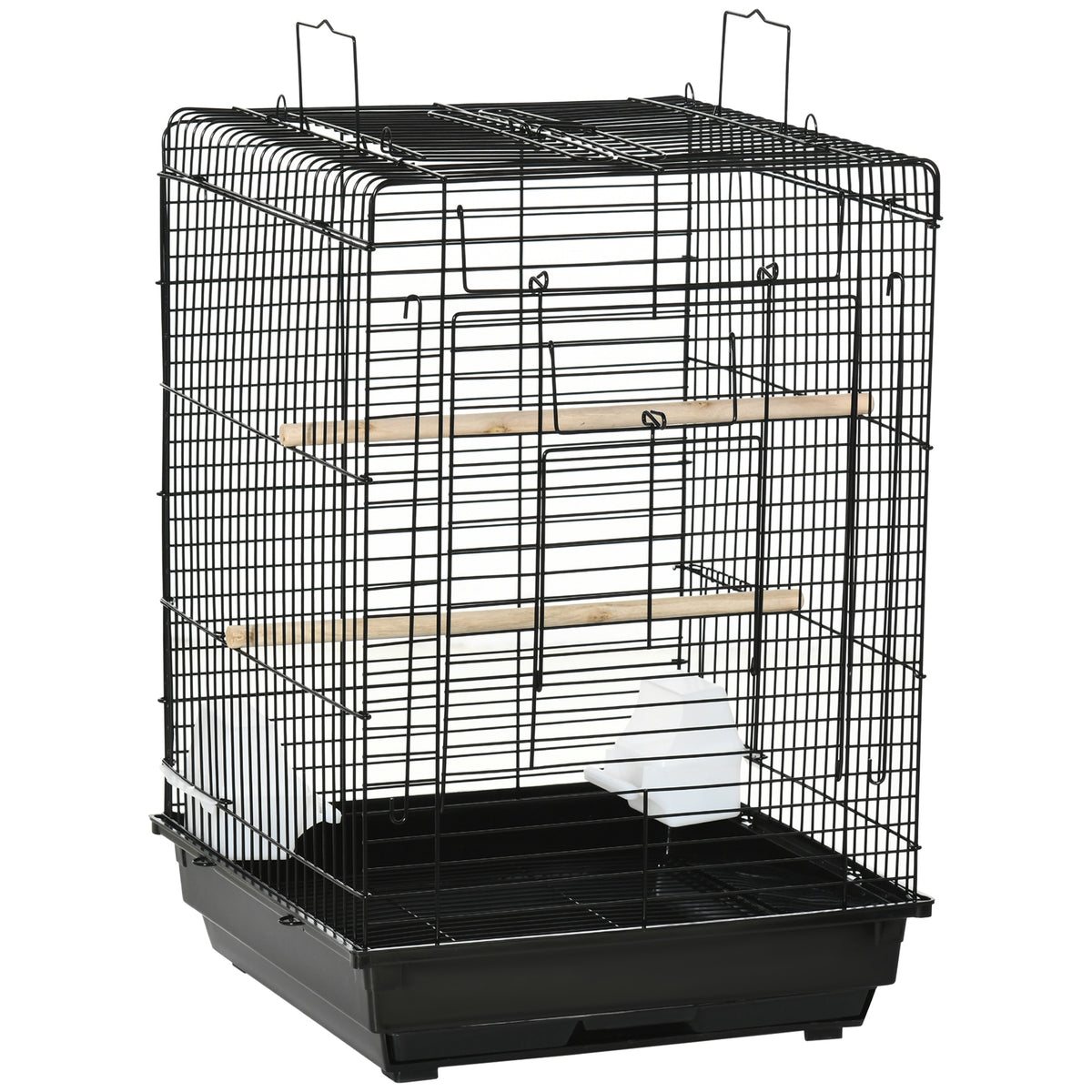Pawhut Jaula Para Pájaros Techo Abatible 2 Perchas 2 Comederos 40x40x59 Cm Negro_0