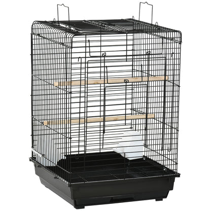 Pawhut Jaula Para Pájaros Techo Abatible 2 Perchas 2 Comederos 40x40x59 Cm Negro_0