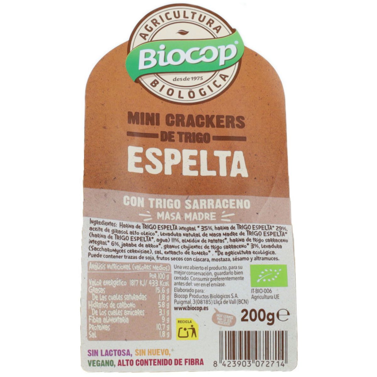 Mini Crackers de Espelta y Trigo Sarraceno Biocop 250 g