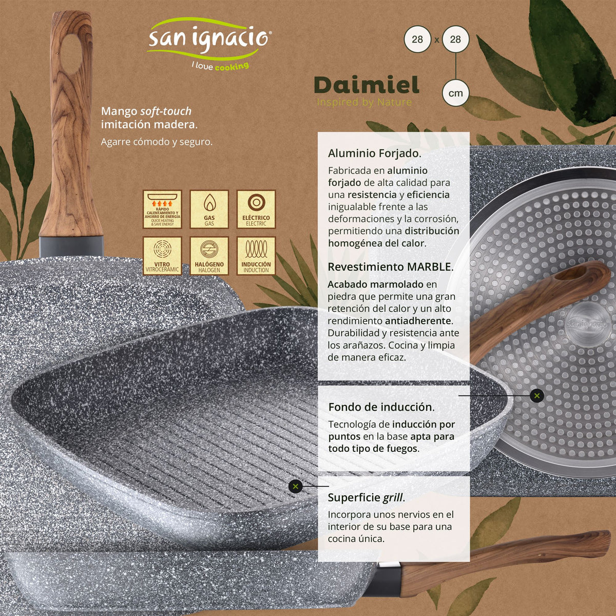 Sartén Asador 28x28cm Aluminio Forjado, Apta Para Inducción, Colección Daimiel_1