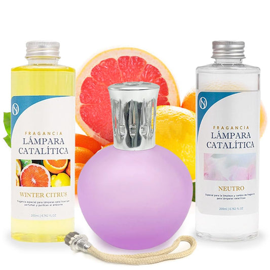 Pack Ahorro Lámpara Catalítica Fucsia Mate + Fragancia Winter Citrus 200ml + Limpiador Neutro 200ml + Mecha Repuesto_0