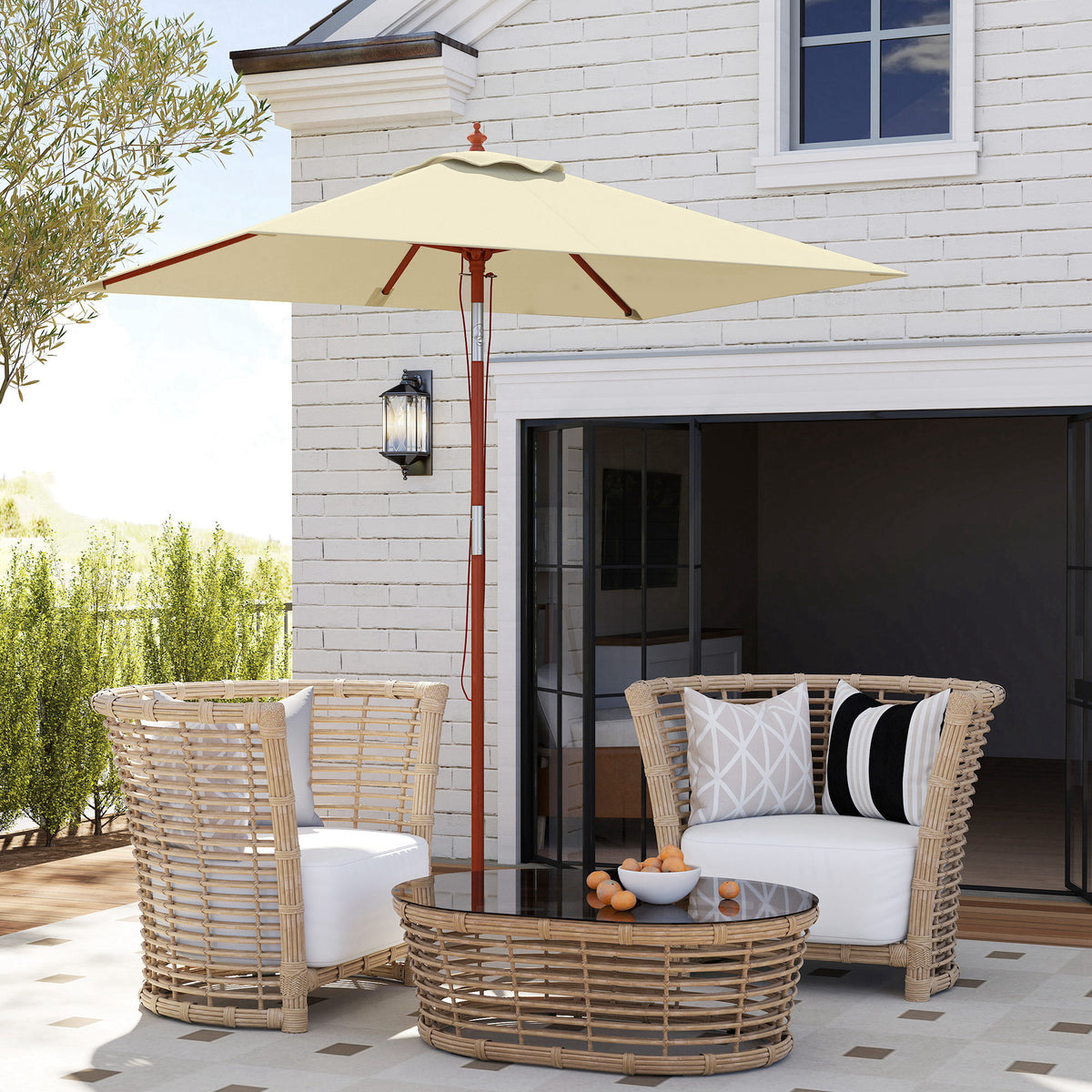 Outsunny Sombrilla De Jardín Rectangular 200x150x235 Cm Anti-uv Beige_4