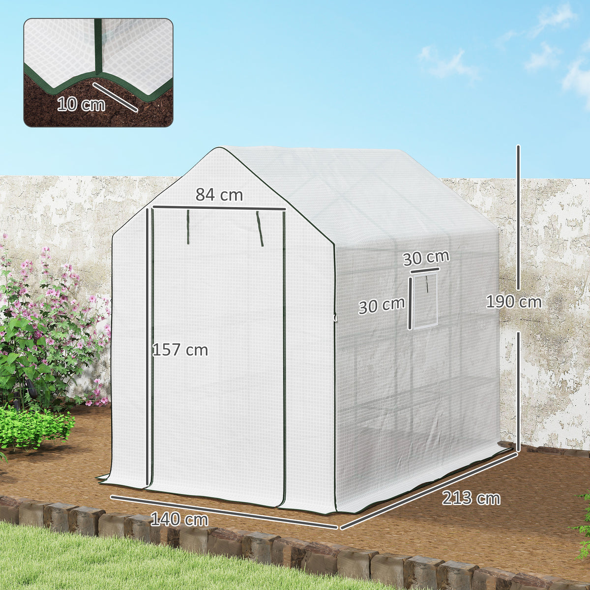 Outsunny Invernadero De Exterior Con Estantes Puerta Enrollable 140x213x190 Cm_2