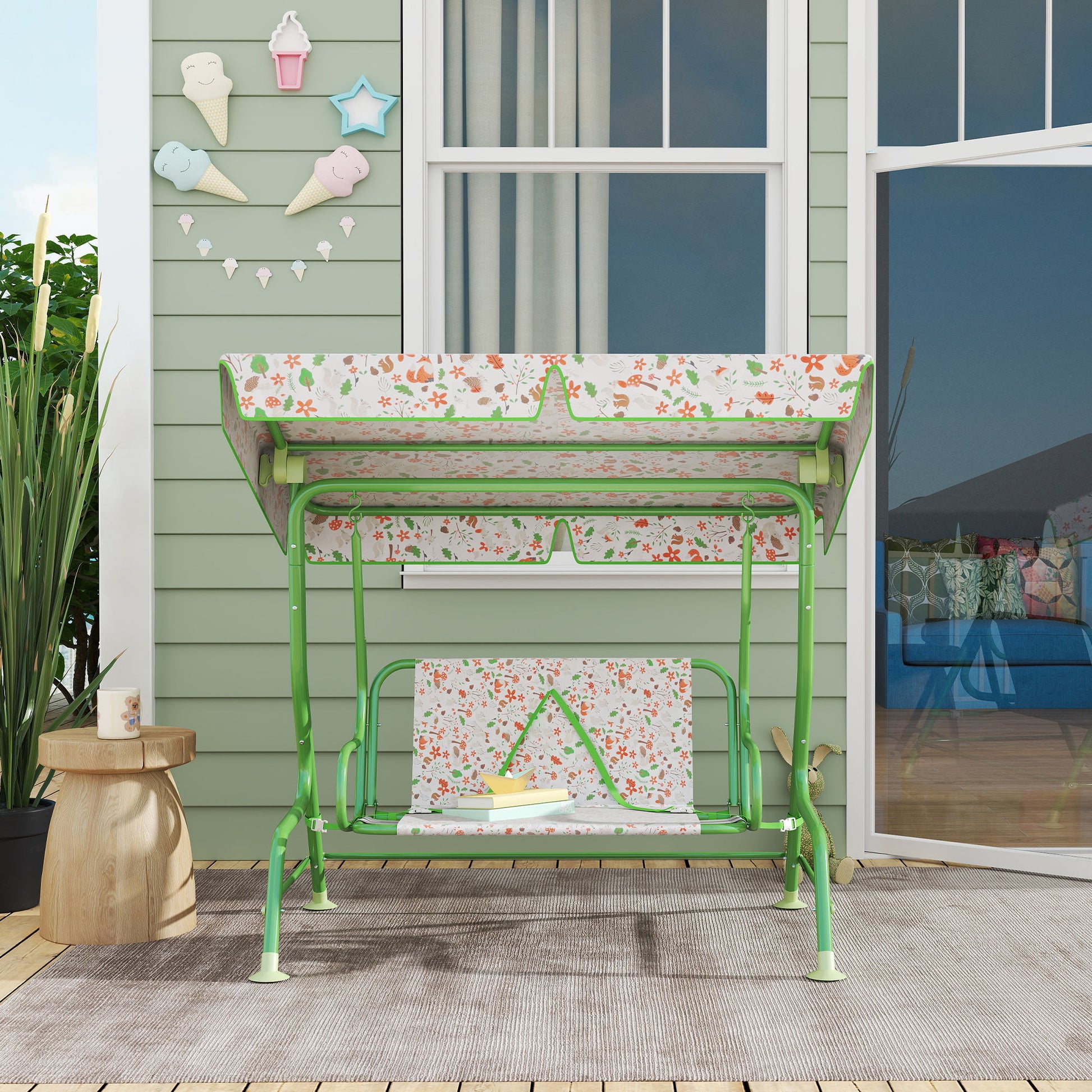 Aiyaplay Columpio De Jardín Exterior Para Niños De +3 Años 112x75x120 Cm Verde_3