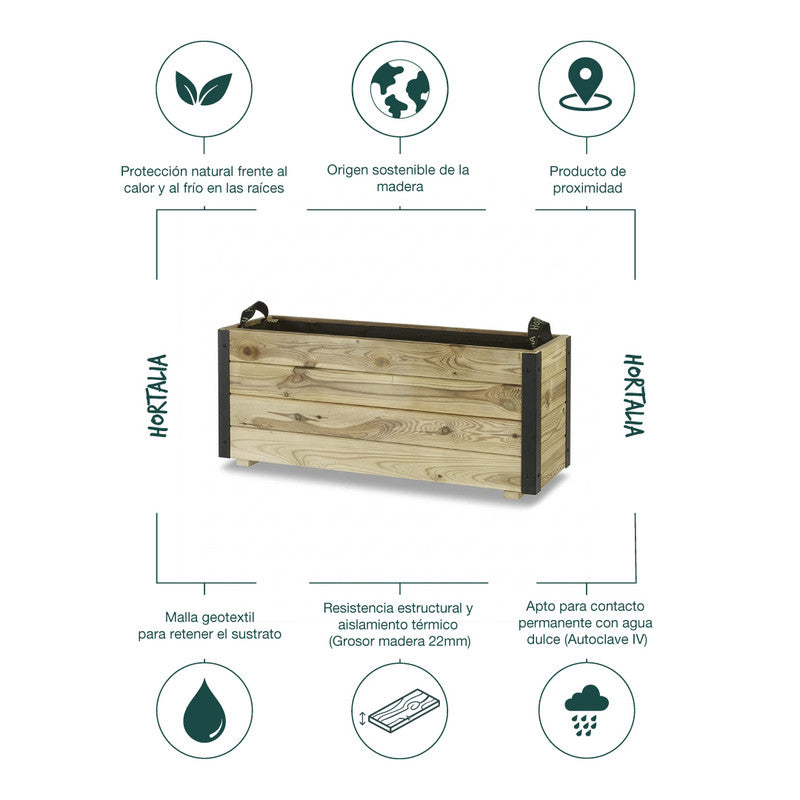 Jardinera Exterior De Madera Con Refuerzo De Aluminio Ghio Al Hortalia 90x30x40 Cm_4