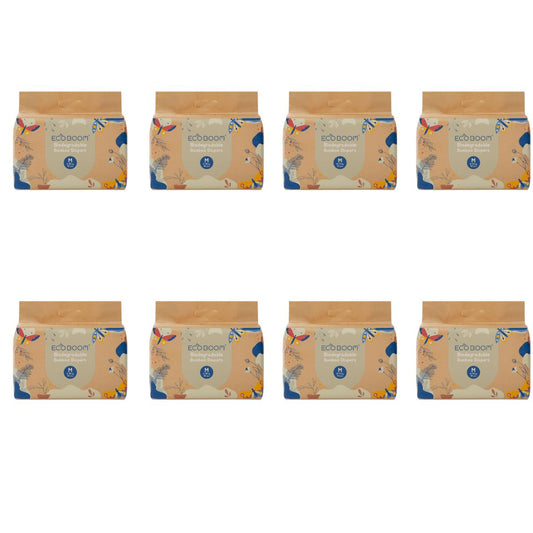 ECOBOOM- Pañal Ecológico de BAMBÚ Eco Boom. 70% Biodegradable, Hipoalergénico (TALLA 3/M, 6-10 KG, PACK 8 BOLSAS, TOTAL 256 PAÑALES)