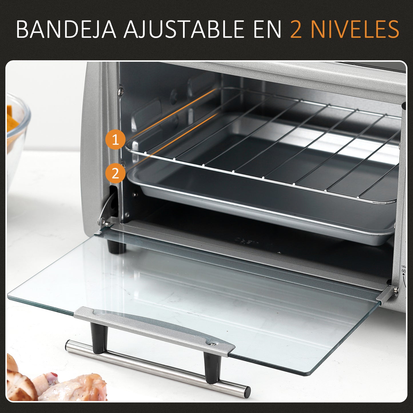 Homcom Horno Eléctrico Sobremesa 10 L 750w Temperatura 230 ℃ 36,5x26x22 Cm Plata_5