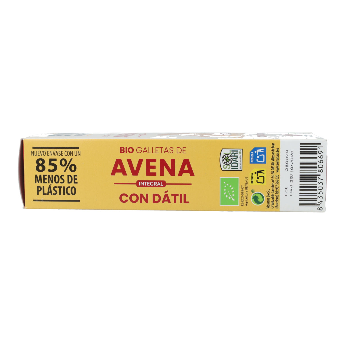 Galletas de avena integral endulzadas con dátil bio Sol Natural 170 g