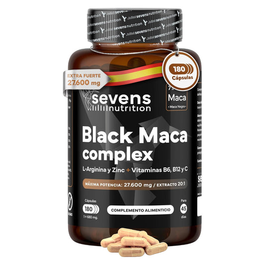 Maca Negra con L Arginina Zinc y Vitaminas B6 B12 y C Sevens Nutrition 180 cápsulas